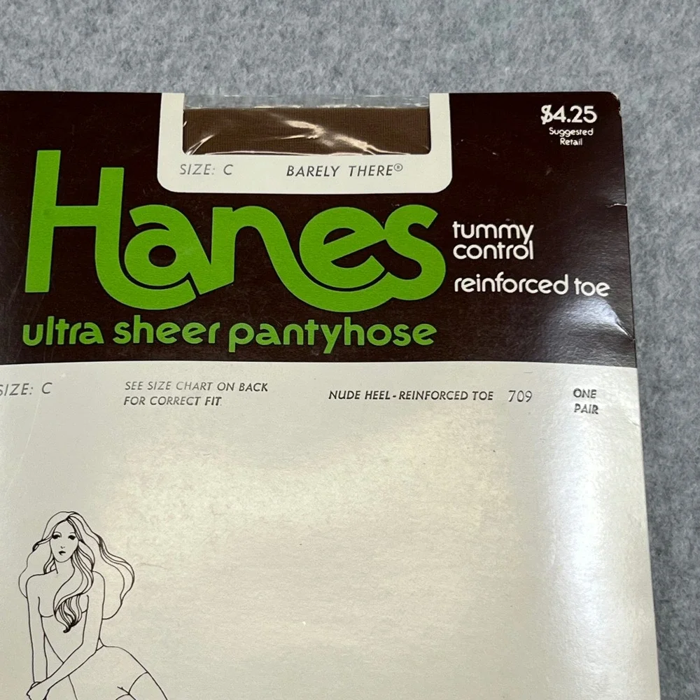 Vintage Lot of‎ 3 1982 Hanes Ultra Sheer Pantyhose Size C Tummy Control 710 719